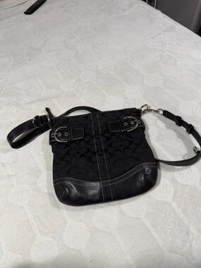 Coach Black Signature Crossbody with Leather Trim and Buckle Detail